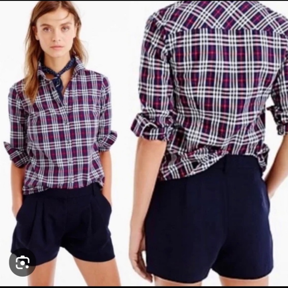 J CREW Shorts Pleated Crepe Navy Blue Dress Flat Back Sz 2